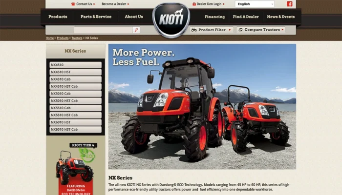 Screenshot of Kioti Tractors - Single Category