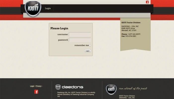 Screenshot of Kioti Tractors - Dealers Den Login