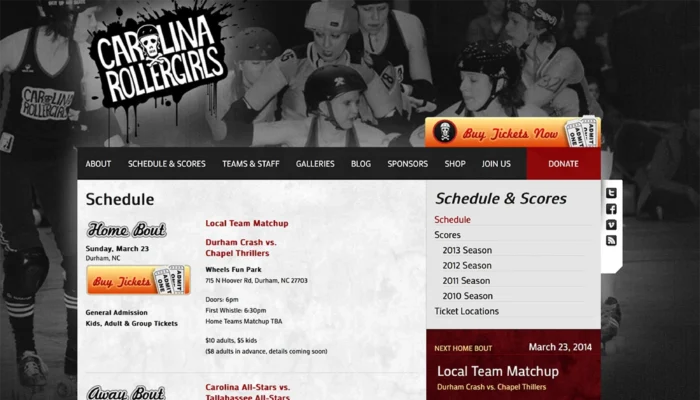 Screenshot of Carolina Rollergirls | Schedule