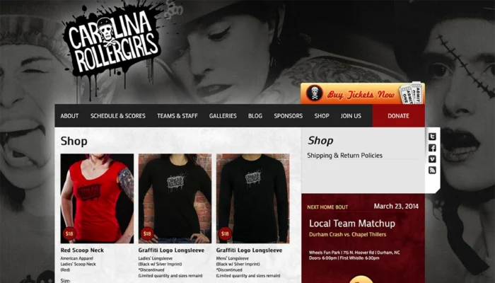 Screenshot of Carolina Rollergirls | Shop
