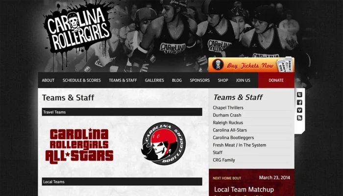 Screenshot of Carolina Rollergirls | Teams & Staff