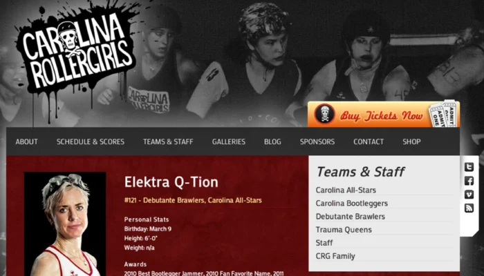 Screenshot of Carolina Rollergirls | Single Skater Bio