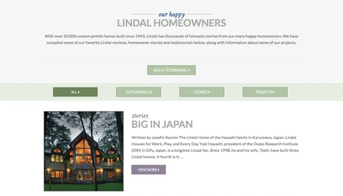 Screenshot of Lindal Cedar Homes - Homeowner Testimonials