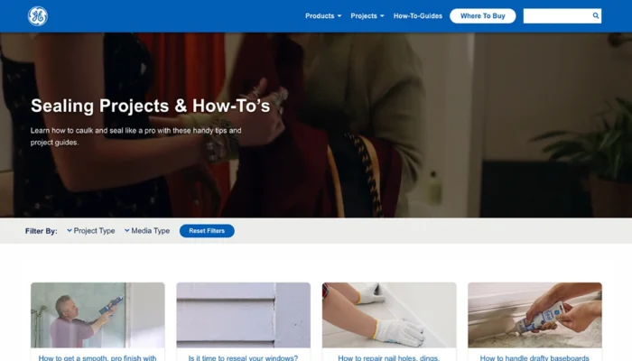 Screenshot of GE Sealants - Projects Page