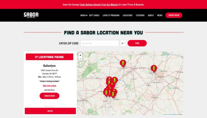 Screenshot of Sabor Latin Grill - Find a Location