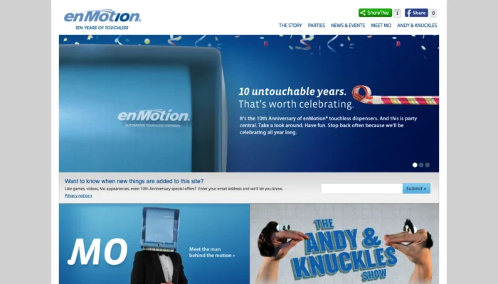 Screenshot of enMotion Ten Years of Touchless